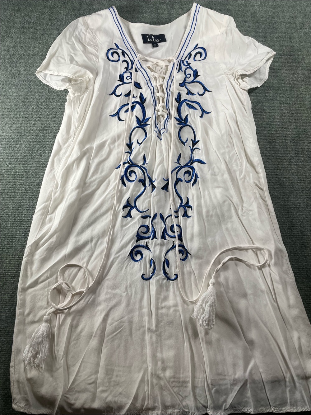 Lulu's White Tunic with Navy Embroidery